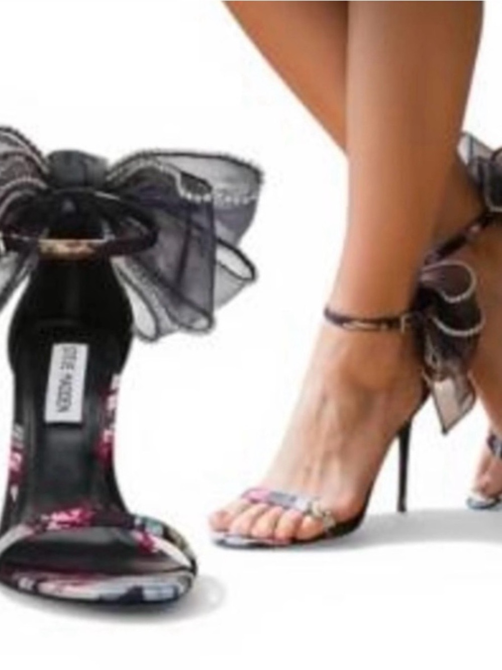 Steve Madden Benni Floral satin Bow Ankle-Strap Stiletto Sandals